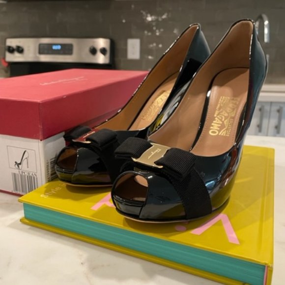 Salvatore Ferragamo Patent Peep Toe Pump - Picture 1 of 4